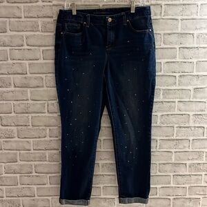 Chicos, so slimming ankle blue jeans, , gold colour  sequence, pattern, size 1